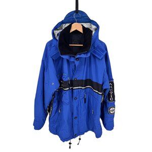 Bogner Arctic Ski Jacket Mens 40 Large Blue‎ Black Hood Pockets Goggle Pocket